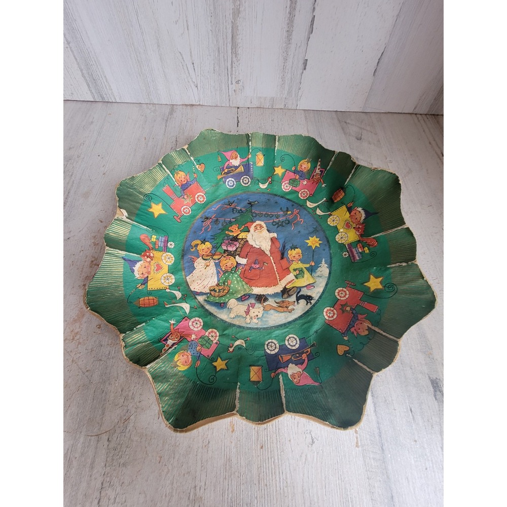 Vintage paper bowl Santa Claus fluted Xmas kid angel gift Unique Home decor